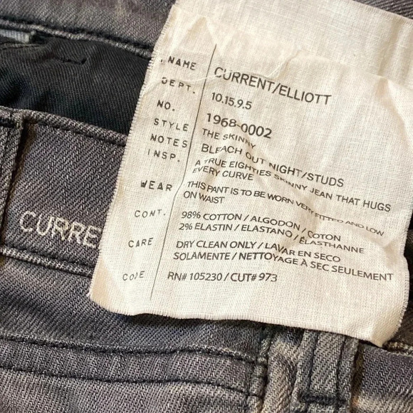 Current/Elliott Skinny Low/Waist Jeans “Bleach Out Night/Studs” - Picture 5 of 10